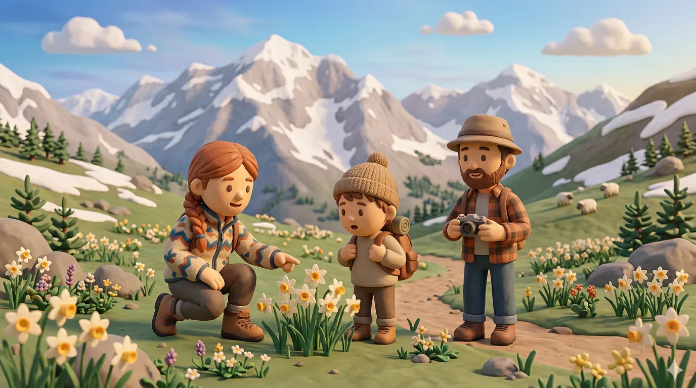 Narcisos silvestres en los Pirineos en primavera