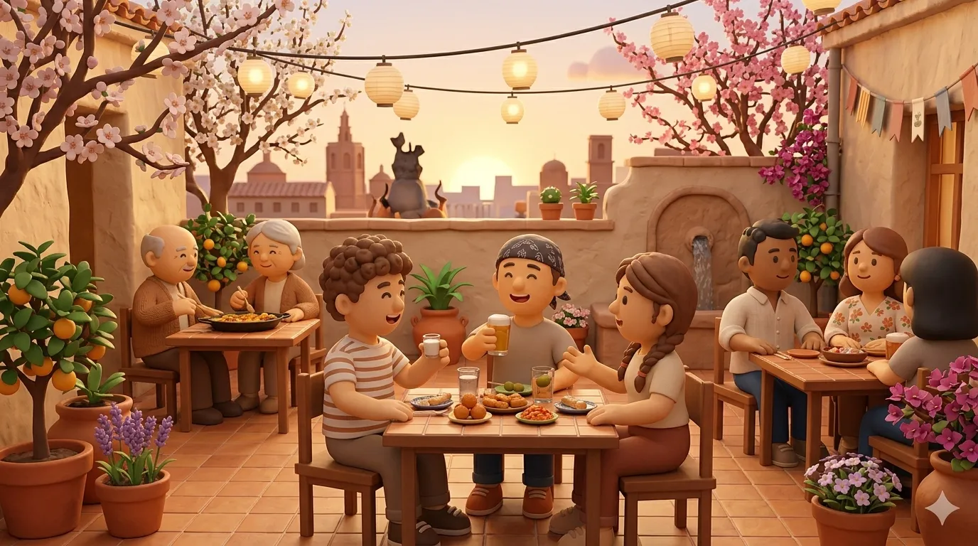 Post-Fallas spring terrace culture in Valencia