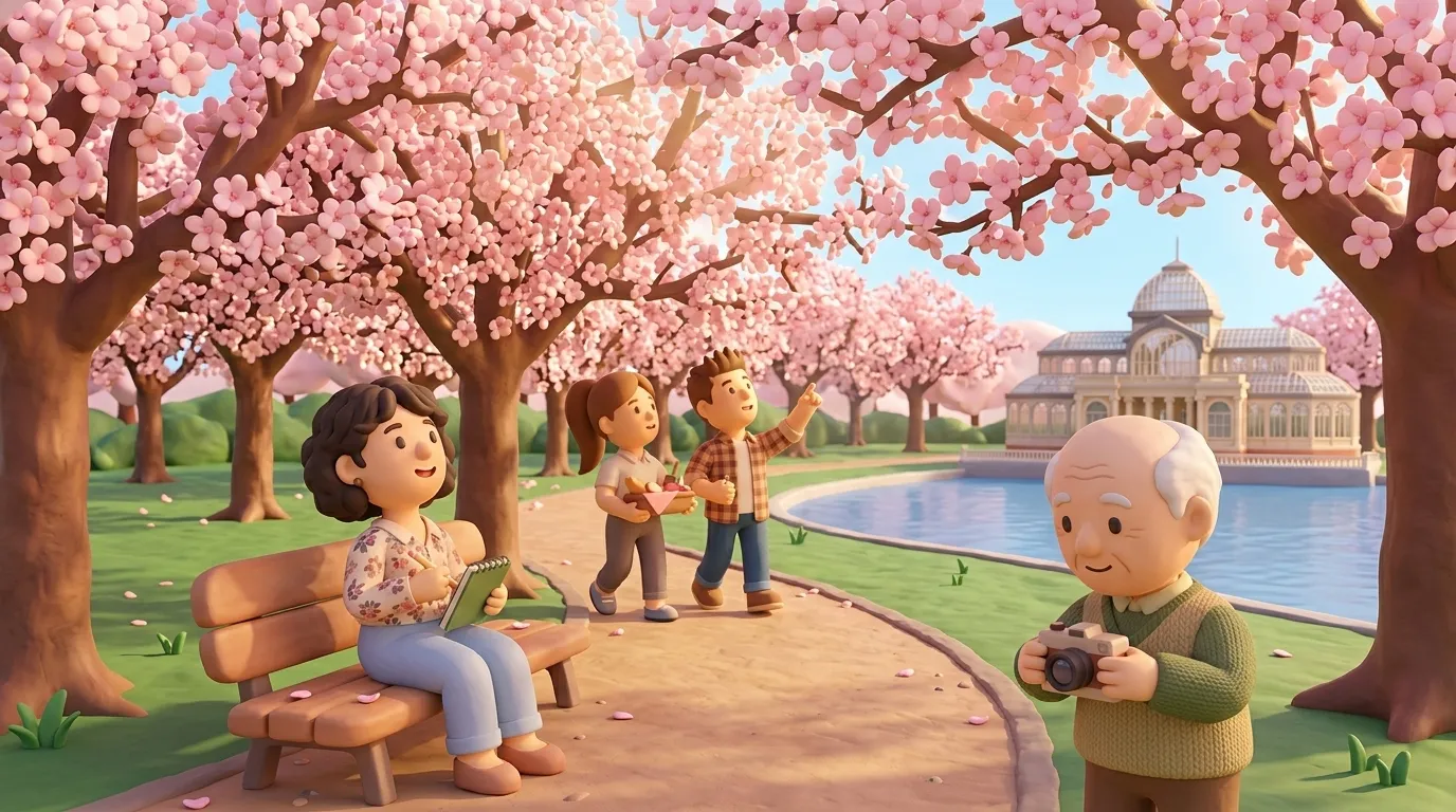 Spring cherry blossoms in Madrid's Retiro Park