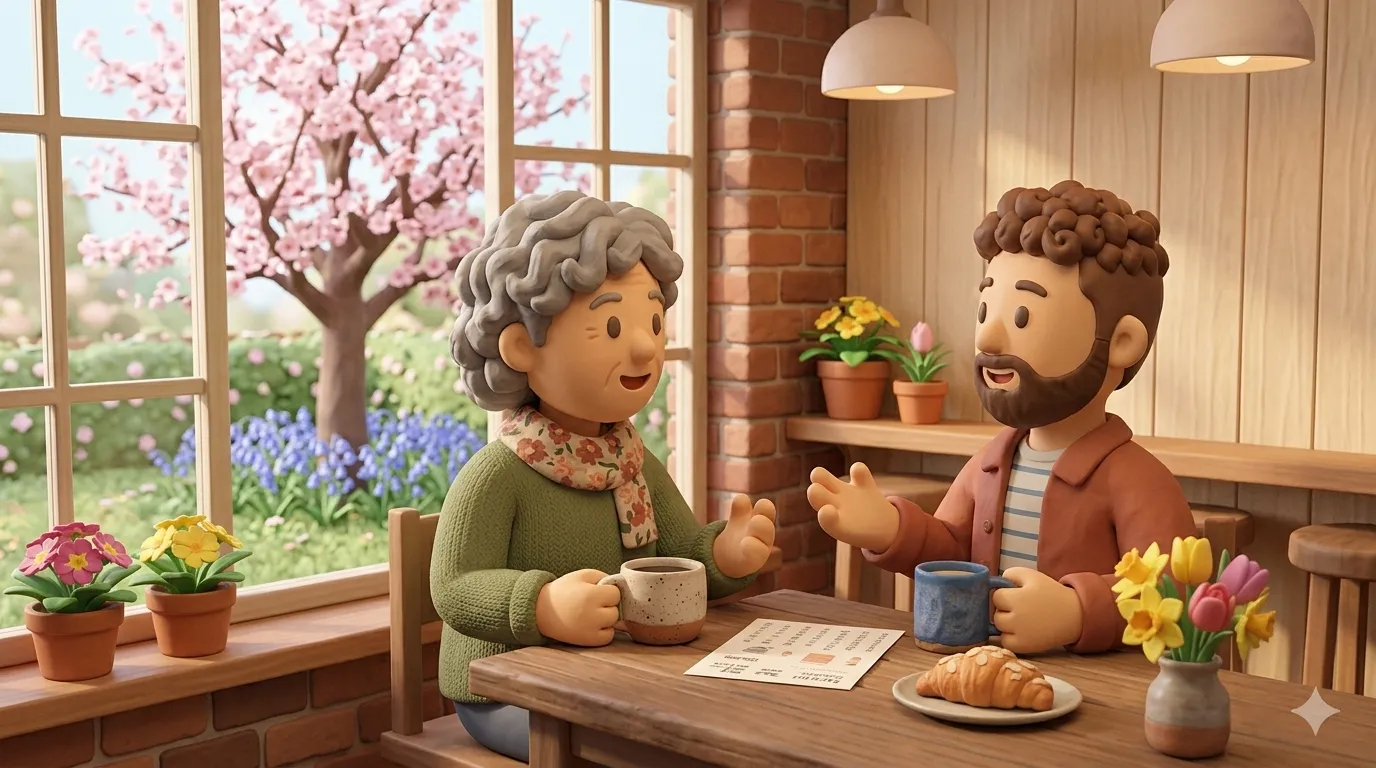 Catching up over coffee in spring