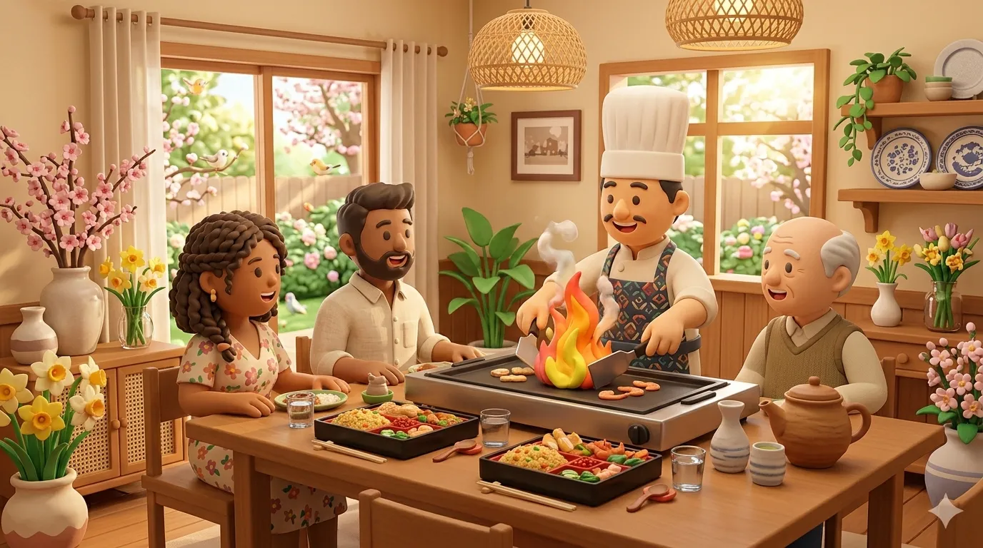 In-home hibachi catering for spring parties