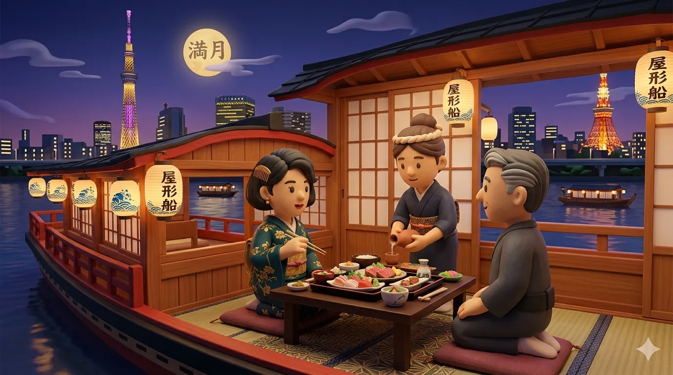 Yakatabune luxury dining boat experiences trending in Tokyo