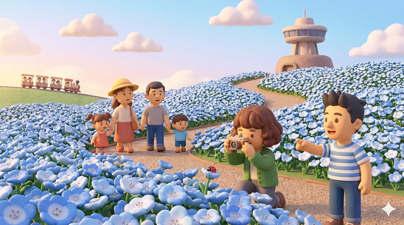 Nemophila season at Hitachi Seaside Park in April