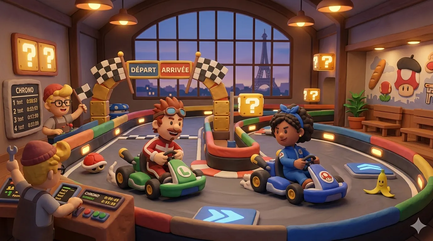 Immersive indoor karting as a trending weekend activity near Paris